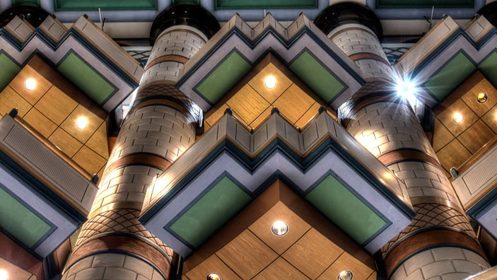 The underside of the internal balconies at Cambridge Judge Business School.