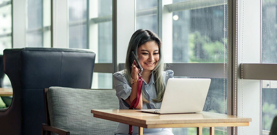 Disabled woman having an online meeting.