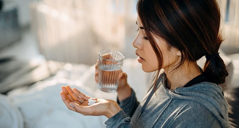 Woman taking part in remote clinical trial.