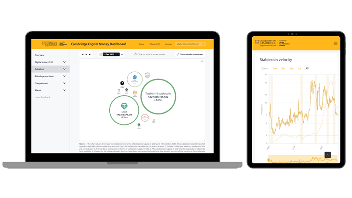 Cambridge Digital Money Dashboard screenshot: Adoption section.