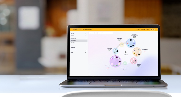 Screen showing decentralised finance navigation tool.