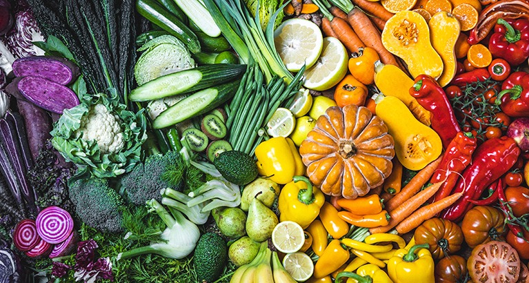 Riverford rainbow vegetables.